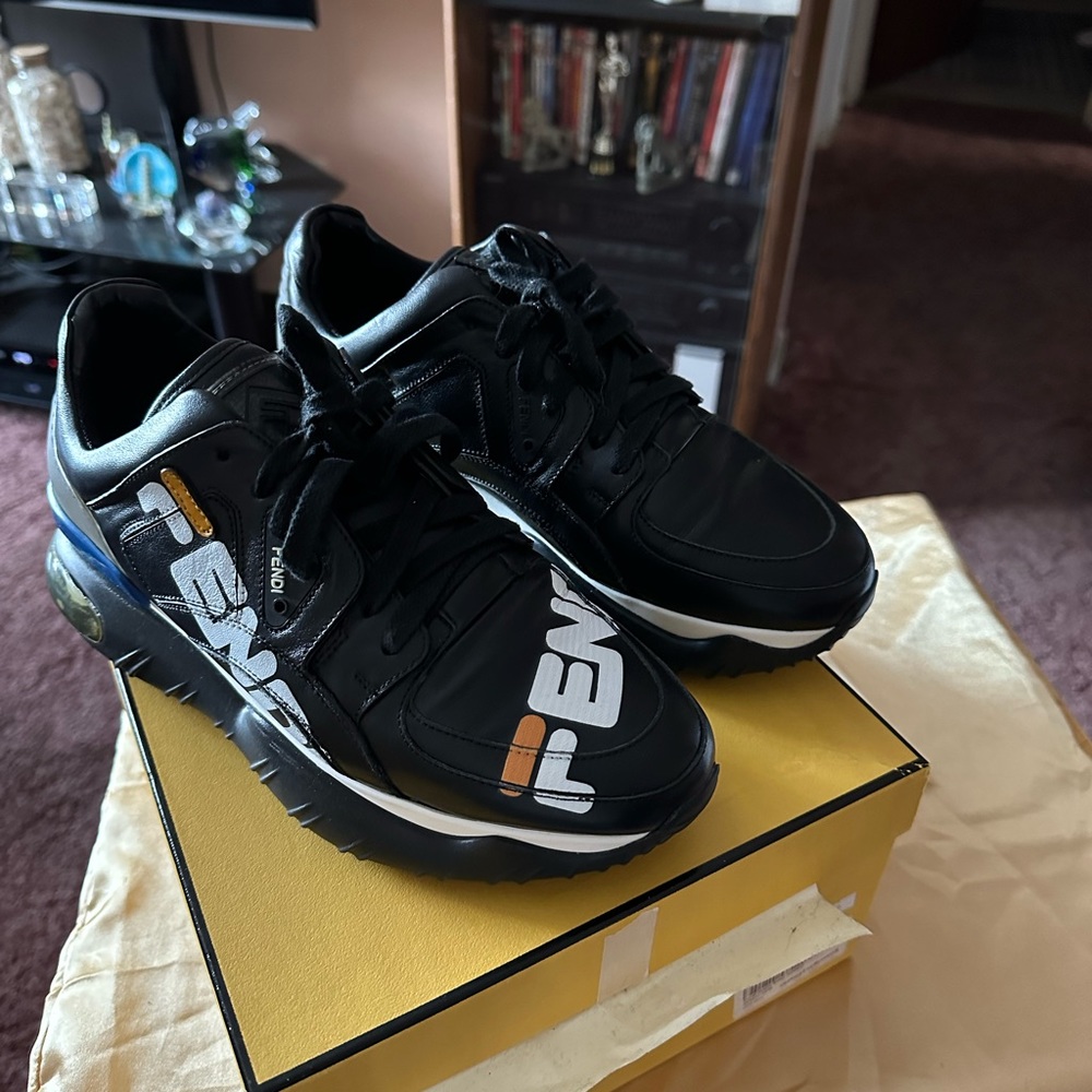 Fendi X Fila Black Leather Fila Mania Platform Sneakers